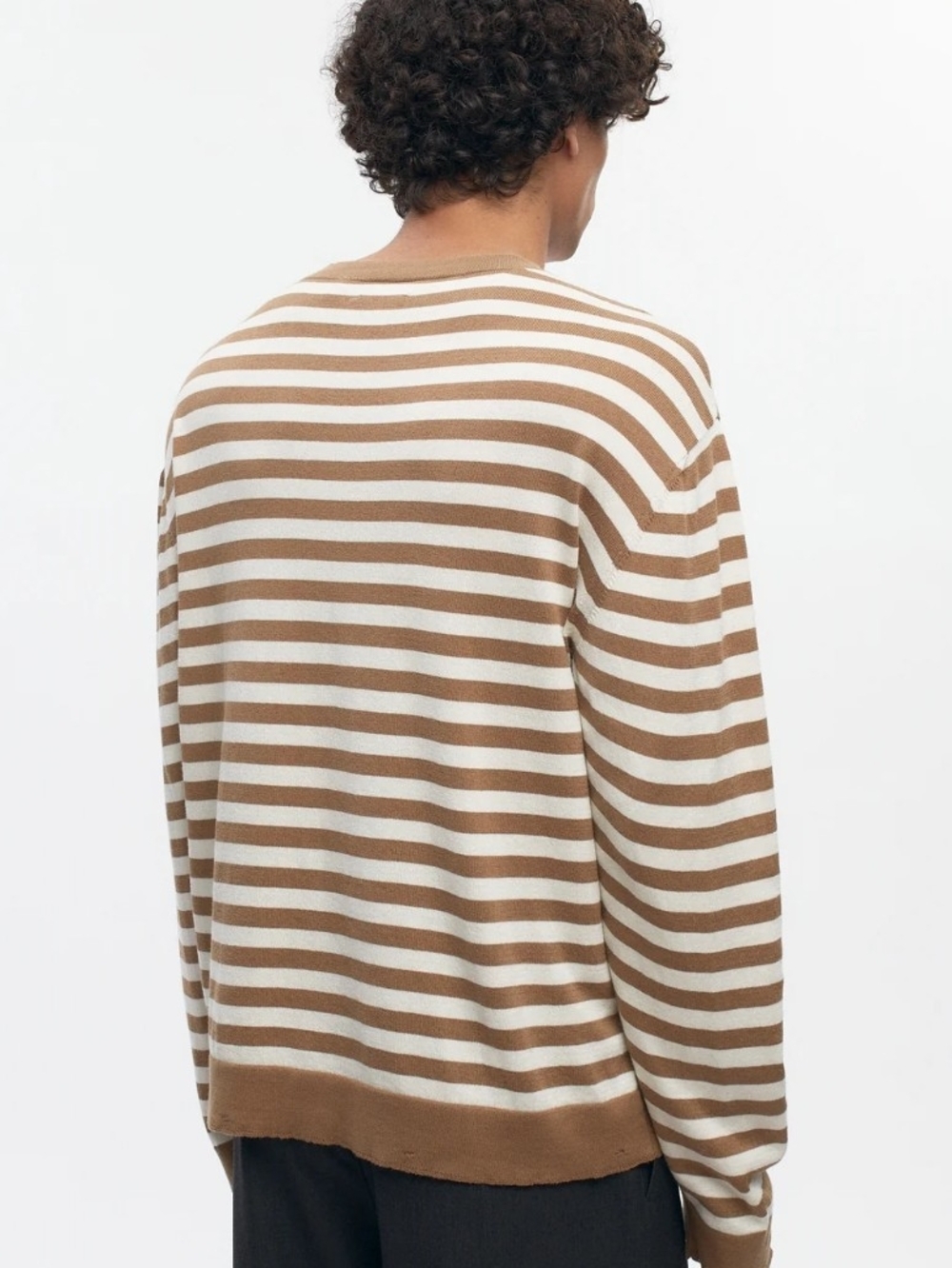 Kotn Striped Crewneck Sweater in Beige and Cream - Picture 3 of 9